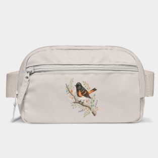 American Redstart Bird with Flowers and Leaves Bag