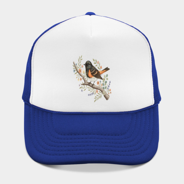 American Redstart Bird with Flowers and Leaves by BirdsnStuff