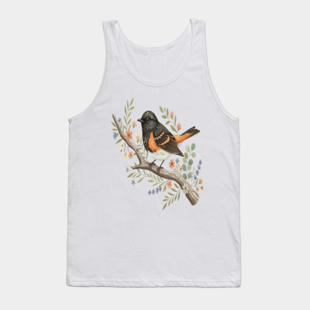 American Redstart Bird with Flowers and Leaves Tank Top by BirdsnStuff