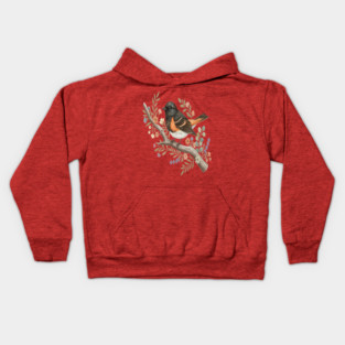American Redstart Bird with Flowers and Leaves Kids Hoodie