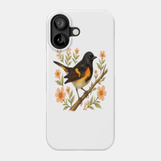 American Redstart Bird with Peach Flowers Phone Case