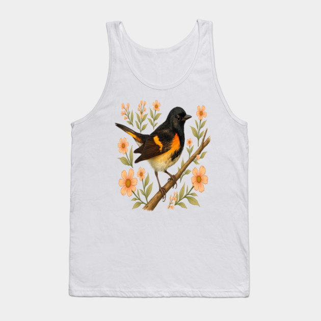 American Redstart Bird with Peach Flowers Tank Top by BirdsnStuff