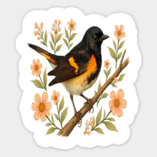 American Redstart Bird with Peach Flowers Magnet