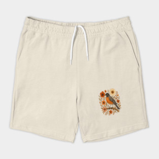 American Robin Bird with Orange and Cream Flowers Shorts
