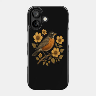 American Robin with Yellow Flowers Nature Design Phone Case