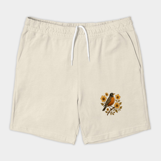 American Robin with Yellow Flowers Nature Design by BirdsnStuff