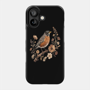 American Robin with Beige Flowers Bird Nature Design Phone Case