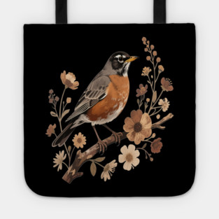 American Robin with Beige Flowers Bird Nature Design Tote