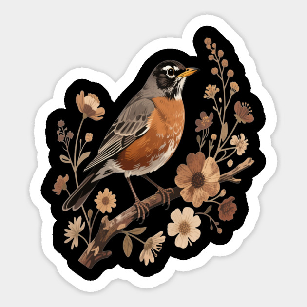 American Robin with Beige Flowers Bird Nature Design Magnet by BirdsnStuff