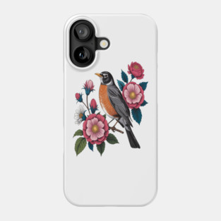 American Robin with Pink Flowers Bird Nature Design Phone Case