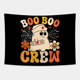 Funny Boo Boo Crew Cute Ghost Nurse Halloween Matching Pajamas Tapestry