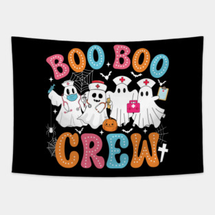 Boo Boo Crew Cute Ghost Nurse Halloween Matching Pajamas Tapestry