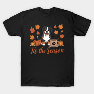 Tis The Season Bernese Mountain Dog Fall Pumpkin CoffeeTil Death Do Us Party Skeleton Halloween Bachelorette T-Shirt
