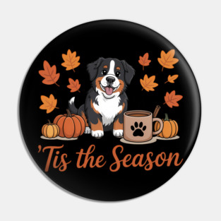 Tis The Season Bernese Mountain Dog Fall Pumpkin CoffeeTil Death Do Us Party Skeleton Halloween Bachelorette Pin