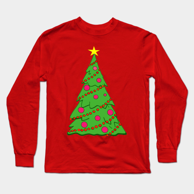 Festive Christmas Tree – Holiday Art with Star and Ornaments Long Sleeve T-Shirt by DonWillisJrArt