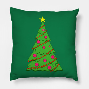Festive Christmas Tree – Holiday Art with Star and Ornaments Pillow