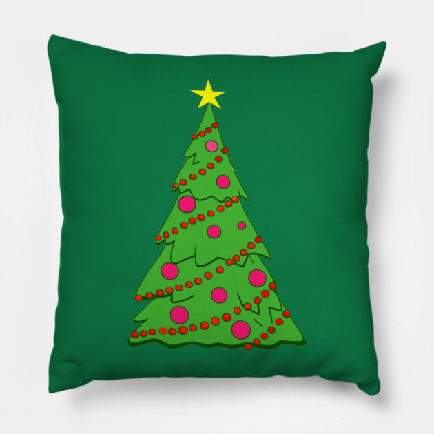 Festive Christmas Tree – Holiday Art with Star and Ornaments Pillow by DonWillisJrArt