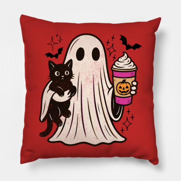Pumpkin Spice Latte Ghost Halloween Pillow by The WYLD Tribe
