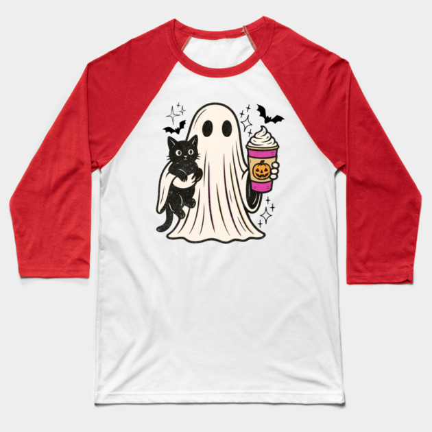 Pumpkin Spice Latte Ghost Halloween Baseball T-Shirt by The WYLD Tribe