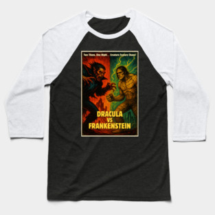 Dracula vs Frankenstein - Halloween Creature Feature - Classic Monsters Baseball T-Shirt