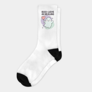 Boo-lieve in Healing – Pastel Ghost Mental Health Halloween Socks