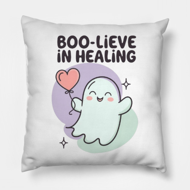 Boo-lieve in Healing – Pastel Ghost Mental Health Halloween Pillow by Fauzi's Store