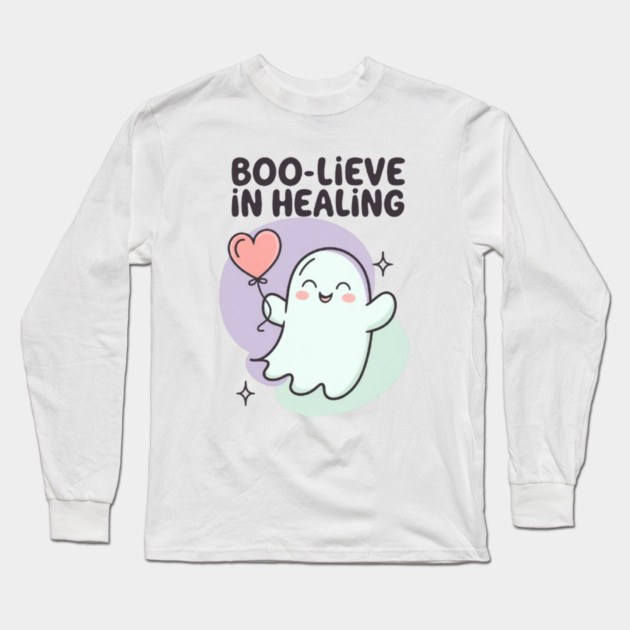 Boo-lieve in Healing – Pastel Ghost Mental Health Halloween Long Sleeve T-Shirt by Fauzi's Store
