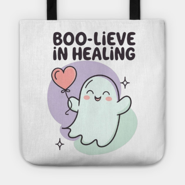 Boo-lieve in Healing – Pastel Ghost Mental Health Halloween Tote by Fauzi's Store