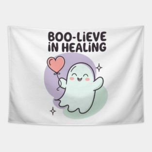 Boo-lieve in Healing – Pastel Ghost Mental Health Halloween Tapestry