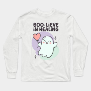 Boo-lieve in Healing – Pastel Ghost Mental Health Halloween Long Sleeve T-Shirt