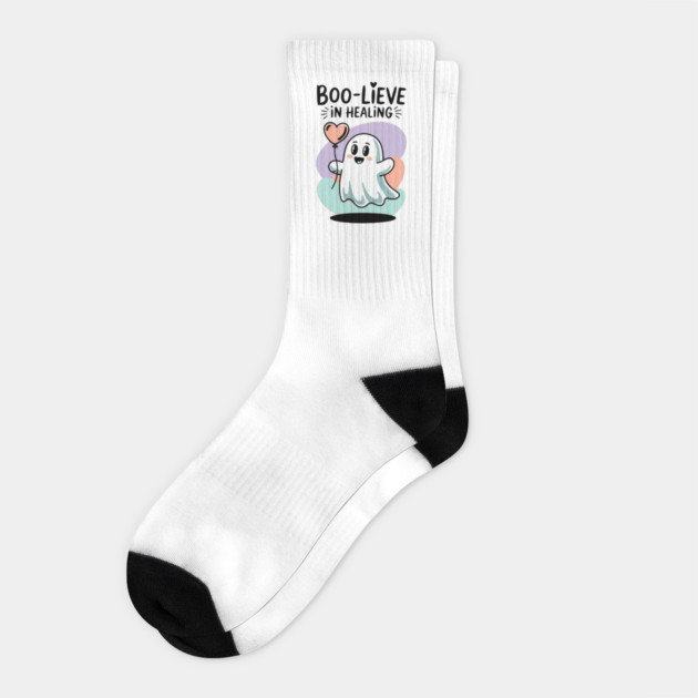 Boo-lieve in Healing – Happy Ghost Self Love Halloween Socks by Fauzi's Store