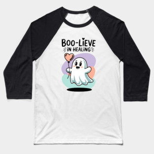 Boo-lieve in Healing – Happy Ghost Self Love Halloween Baseball T-Shirt