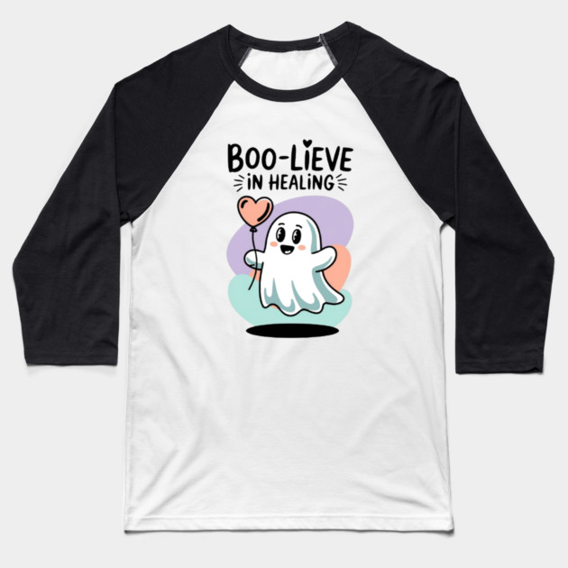 Boo-lieve in Healing – Happy Ghost Self Love Halloween Baseball T-Shirt by Fauzi's Store