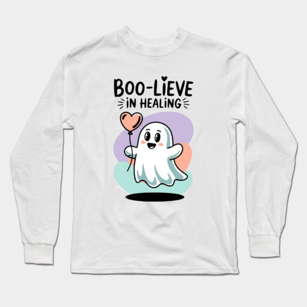 Boo-lieve in Healing – Happy Ghost Self Love Halloween Long Sleeve T-Shirt by Fauzi's Store