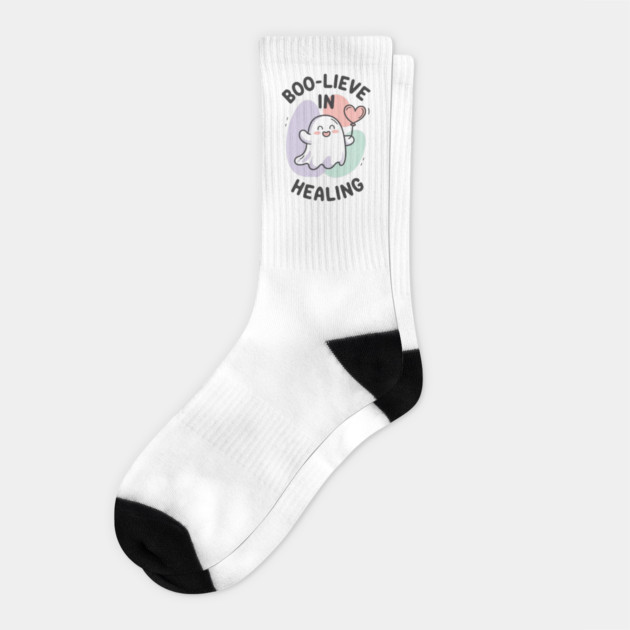 Boo-lieve in Healing – Minimalist Ghost Healing Halloween Socks by Fauzi's Store