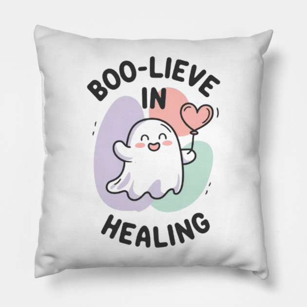 Boo-lieve in Healing – Minimalist Ghost Healing Halloween Pillow by Fauzi's Store