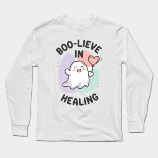 Boo-lieve in Healing – Minimalist Ghost Healing Halloween Long Sleeve T-Shirt