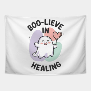 Boo-lieve in Healing – Minimalist Ghost Healing Halloween Tapestry