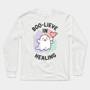 Boo-lieve in Healing – Minimalist Ghost Healing Halloween Long Sleeve T-Shirt