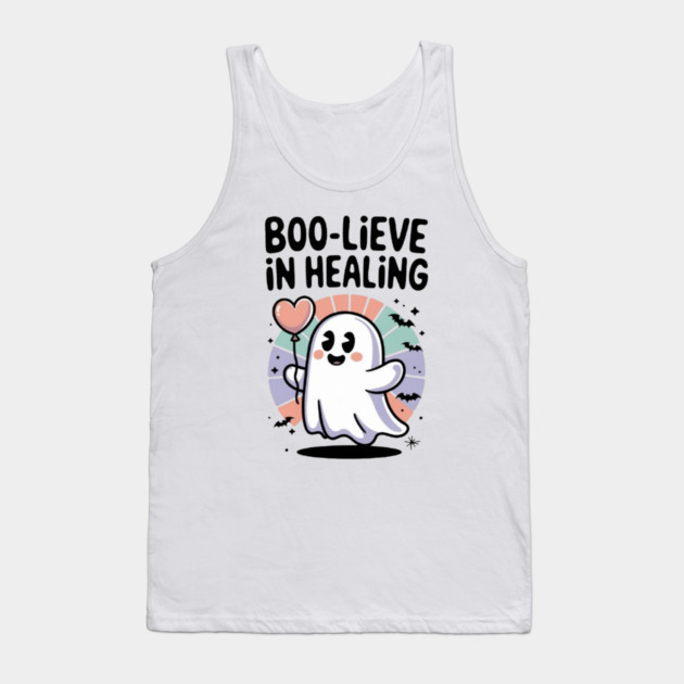 Boo-lieve in Healing – Cute Rainbow Ghost Self Care Halloween Tank Top by Fauzi's Store