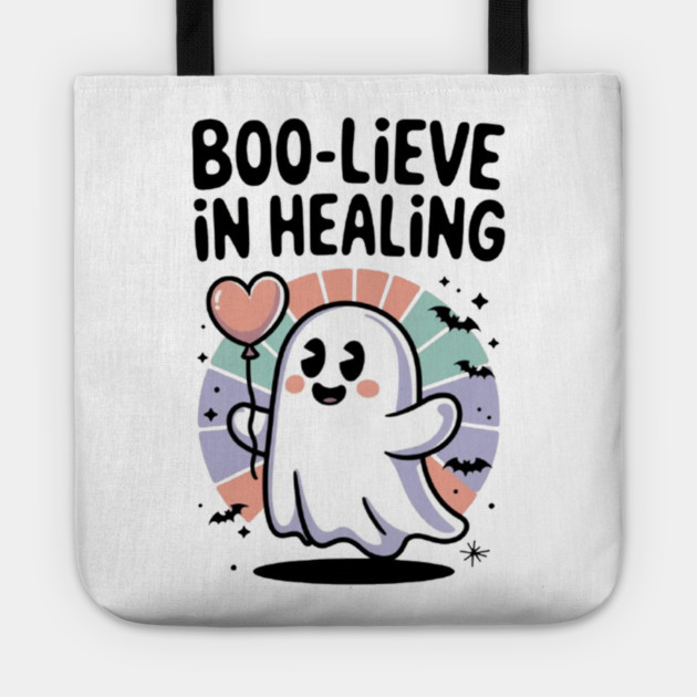 Boo-lieve in Healing – Cute Rainbow Ghost Self Care Halloween Tote by Fauzi's Store