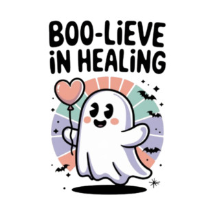 Boo-lieve in Healing – Cute Rainbow Ghost Self Care Halloween T-Shirt
