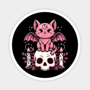 Kawaii Pastel Goth Cute Creepy Cat Bat Skeleton Magnet