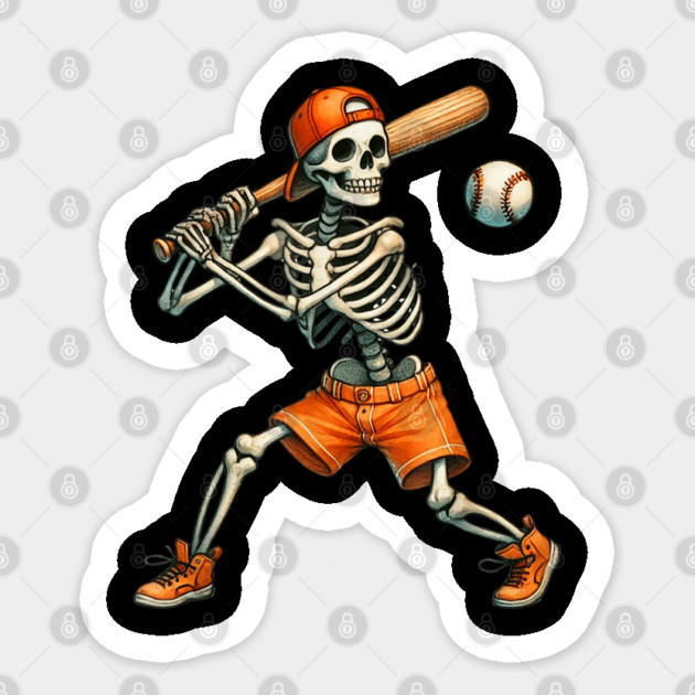 Funny Skeleton Batting Baseball Halloween Sticker by DiffusArt