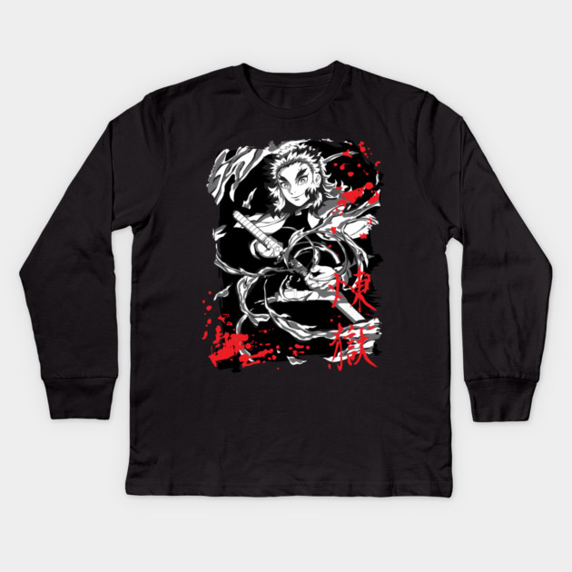 Demon Slayer Kyojuro Rengoku Flame Hashira Kids Long Sleeve T-Shirt by Otaku Vibes