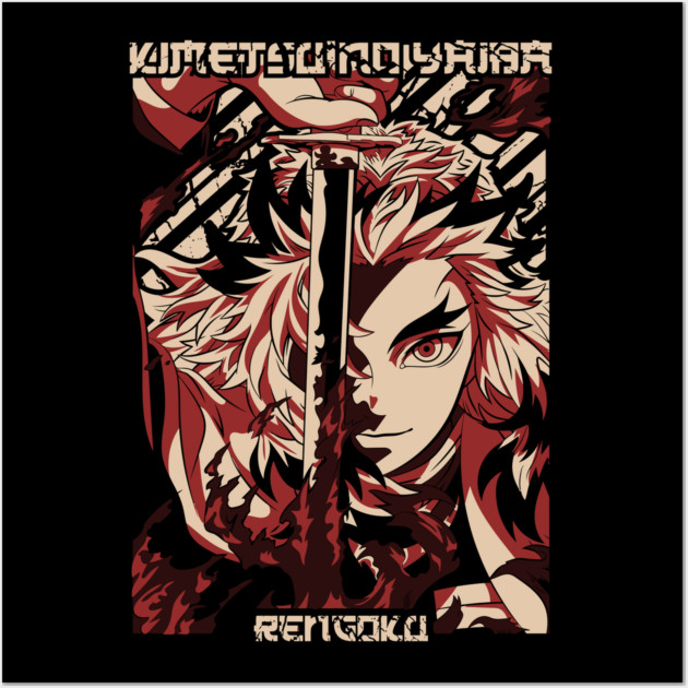 Demon Slayer Rengoku with Flame Katana Wall Art by Otaku Vibes