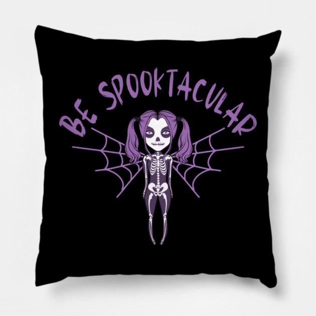 Be Spooktacular Purple Halloween Spooky Skeleton Angel Cheeky Witch® Pillow by Cheeky Witch