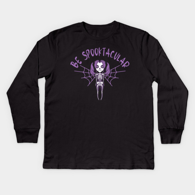 Be Spooktacular Purple Halloween Spooky Skeleton Angel Cheeky Witch® Kids Long Sleeve T-Shirt by Cheeky Witch