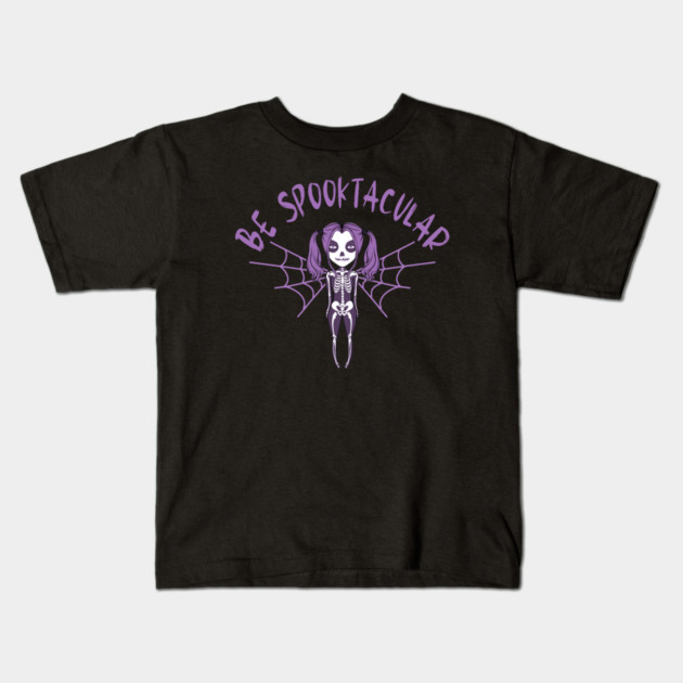 Be Spooktacular Purple Halloween Spooky Skeleton Angel Cheeky Witch® Kids T-Shirt by Cheeky Witch