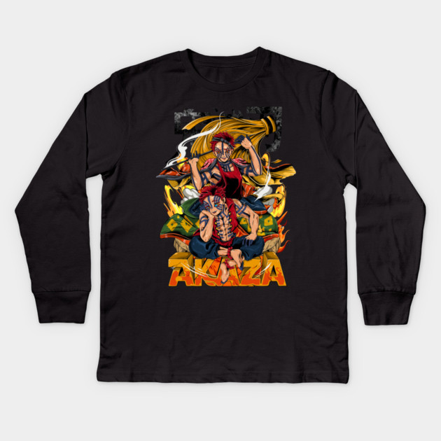 Demon Slayer Akaza Upper Moon Three Kids Long Sleeve T-Shirt by Otaku Vibes